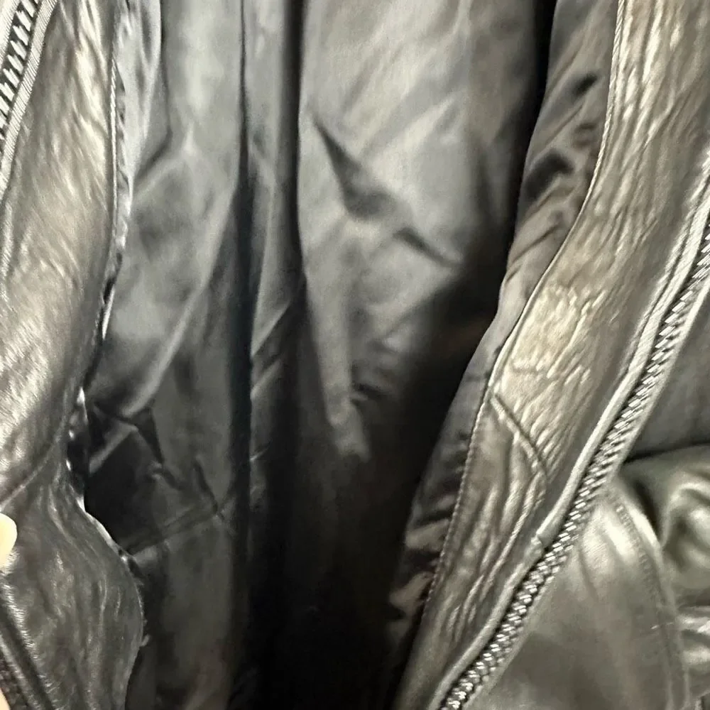 Andrew Marc Mens Lined Leather Jacket Buttery Soft Black Back Stitching Detail M